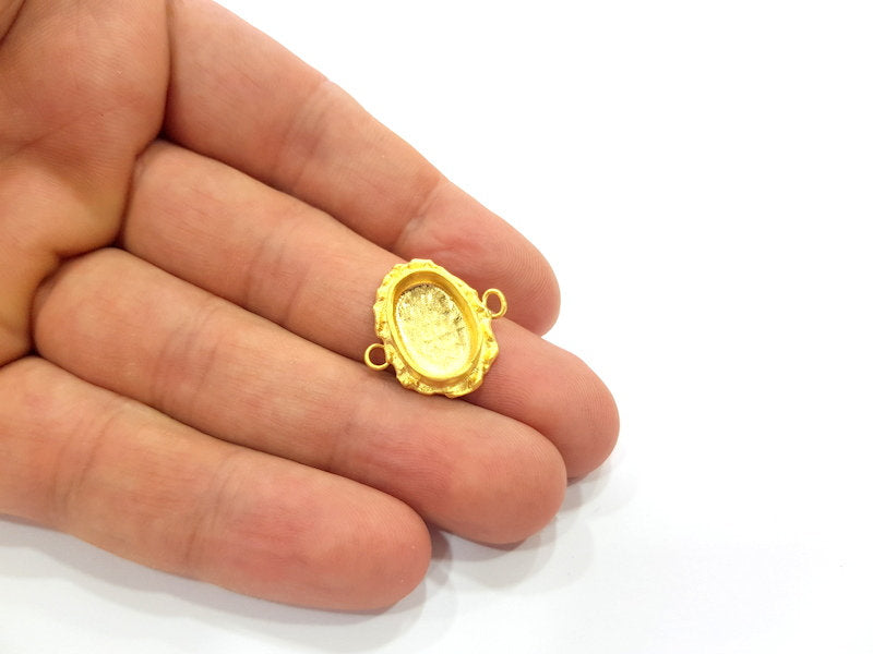 Gold Pendant Blank Connector Mosaic Base inlay Blank Necklace Blank Resin Blank Mountings Gold Plated Brass ( 14x10mm blank ) G14844