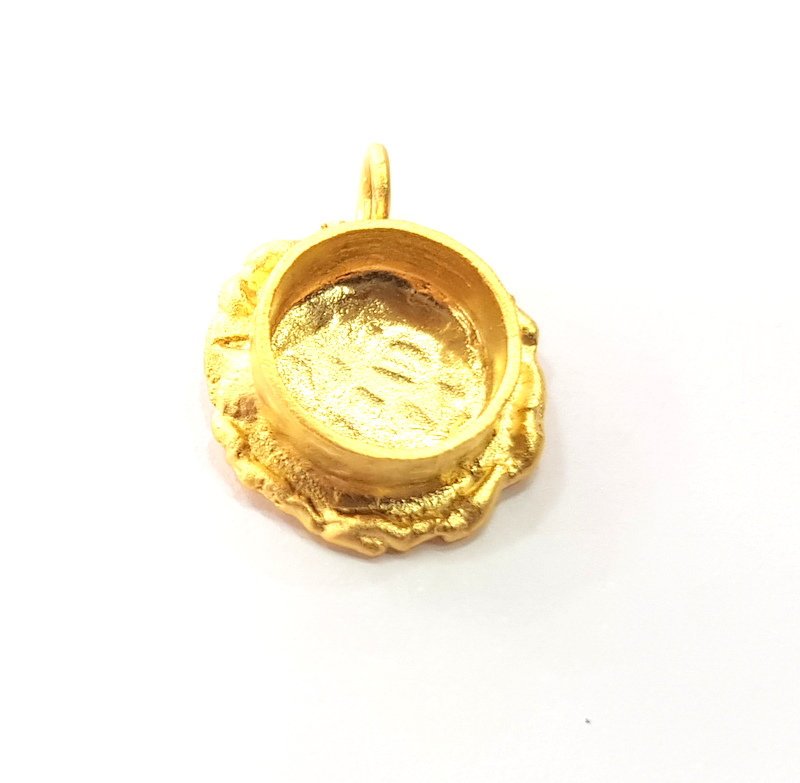 Gold Pendant Blank Mosaic Base inlay Blank Necklace Blank Resin Blank Mountings Gold Plated Brass ( 10mm blank ) G14850