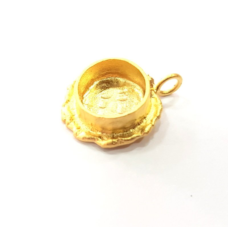 Gold Pendant Blank Mosaic Base inlay Blank Necklace Blank Resin Blank Mountings Gold Plated Brass ( 10mm blank ) G14850