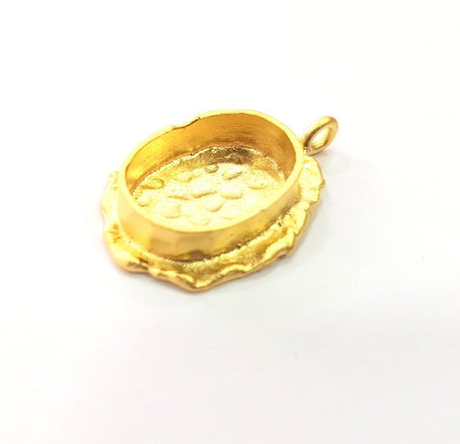 Gold Pendant Blank Mosaic Base inlay Blank Necklace Blank Resin Blank Mountings Gold Plated Brass ( 14x10mm blank ) G14851