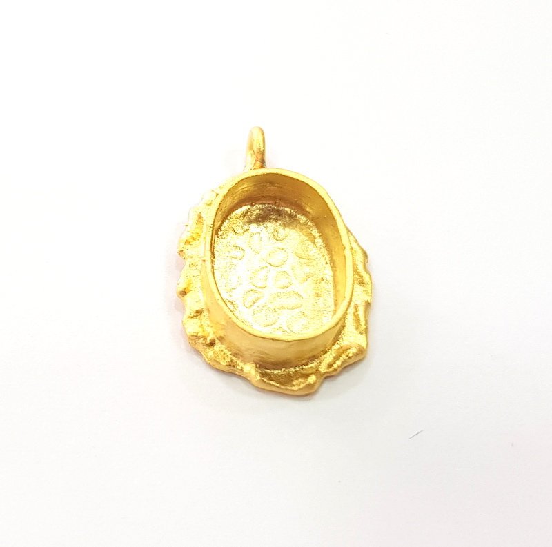 Gold Pendant Blank Mosaic Base inlay Blank Necklace Blank Resin Blank Mountings Gold Plated Brass ( 14x10mm blank ) G14851