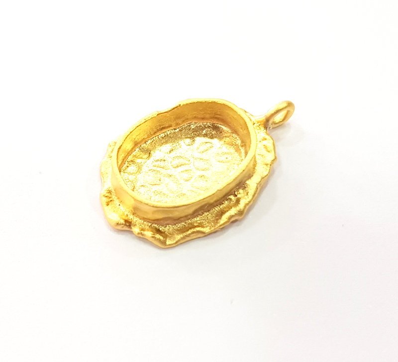 Gold Pendant Blank Mosaic Base inlay Blank Necklace Blank Resin Blank Mountings Gold Plated Brass ( 14x10mm blank ) G14851