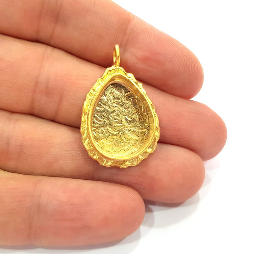 Gold Pendant Blank Mosaic Base inlay Blank Necklace Blank Resin Blank Mountings Gold Plated Brass ( 20x15mm blank ) G14855