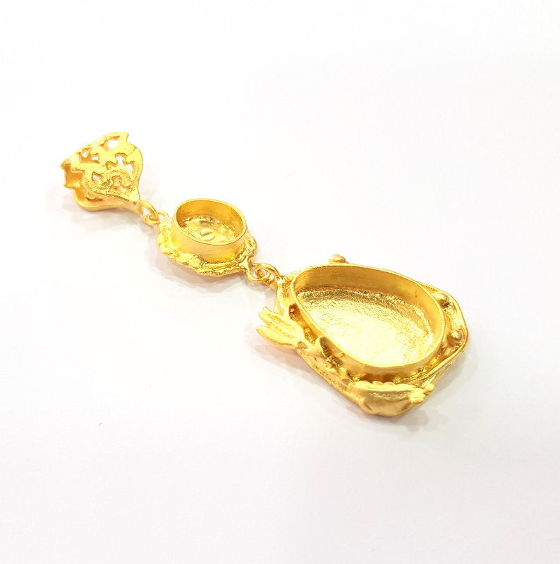Gold Pendant Blank Mosaic Base inlay Blank Necklace Blank Resin Blank Mountings Gold Plated Brass ( 20x15mm+10mm blank ) G14854