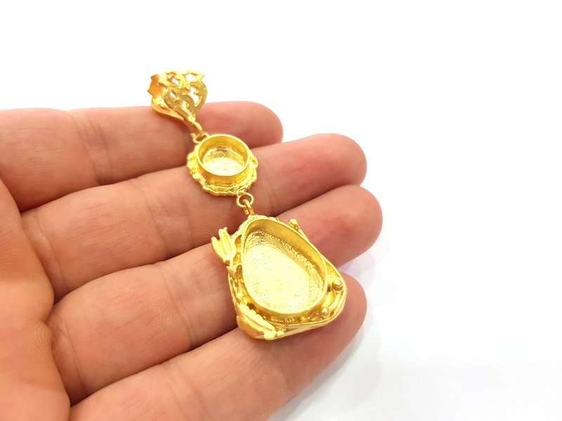 Gold Pendant Blank Mosaic Base inlay Blank Necklace Blank Resin Blank Mountings Gold Plated Brass ( 20x15mm+10mm blank ) G14854