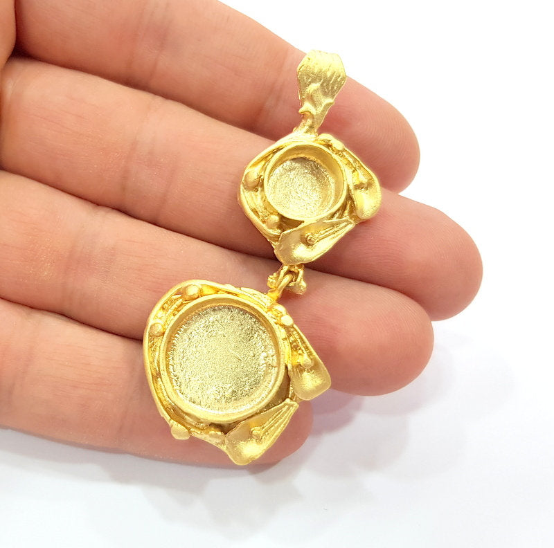 Gold Pendant Blank Mosaic Base inlay Blank Necklace Blank Resin Blank Mountings Gold Plated Brass ( 16mm+10mm blank ) G14856