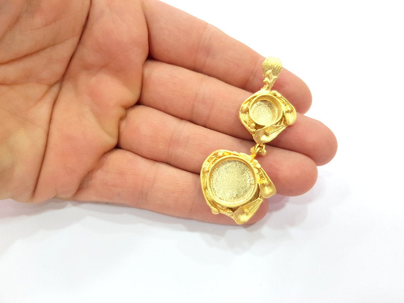 Gold Pendant Blank Mosaic Base inlay Blank Necklace Blank Resin Blank Mountings Gold Plated Brass ( 16mm+10mm blank ) G14856