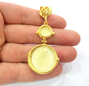 Gold Pendant Blank Mosaic Base inlay Blank Necklace Blank Resin Blank Mountings Gold Plated Brass ( 24mm+10mm blank ) G14857