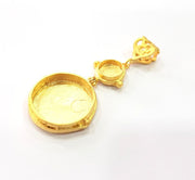 Gold Pendant Blank Mosaic Base inlay Blank Necklace Blank Resin Blank Mountings Gold Plated Brass ( 24mm+10mm blank ) G14857