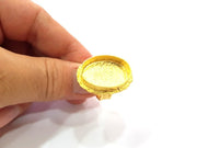 Gold Ring Settings Blank inlay Ring Mosaic Ring Bezel Base Cabochon Mountings Adjustable (25x18mm blank ) Gold Plated Brass G14858