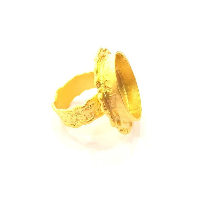 Gold Ring Settings Blank inlay Ring Mosaic Ring Bezel Base Cabochon Mountings Adjustable (20mm blank ) Gold Plated Brass G14859