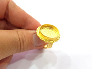 Gold Ring Settings Blank inlay Ring Mosaic Ring Bezel Base Cabochon Mountings Adjustable (20mm blank ) Gold Plated Brass G14859