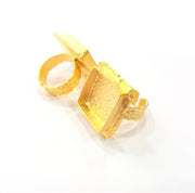 Gold Ring Settings Blank inlay Ring Mosaic Ring Bezel Base Cabochon Mountings Adjustable (20mm blank ) Gold Plated Brass G14860