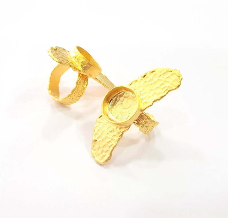 Gold Ring Settings Blank inlay Ring Mosaic Ring Bezel Base Cabochon Mountings Adjustable (14mm blank ) Gold Plated Brass G14861