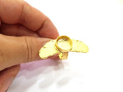 Gold Ring Settings Blank inlay Ring Mosaic Ring Bezel Base Cabochon Mountings Adjustable (14mm blank ) Gold Plated Brass G14861