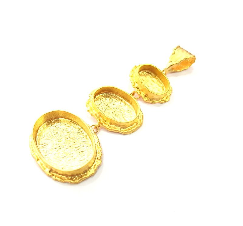 Gold Pendant Blank Mosaic Base inlay Blank Necklace Blank Resin Blank Mountings Gold Plated Brass ( 25x18mm+18x13mm+14x10mm blank ) G14863