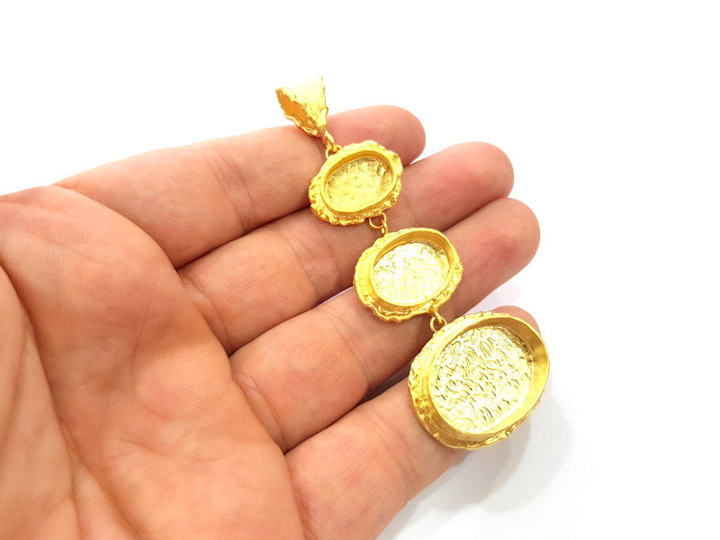 Gold Pendant Blank Mosaic Base inlay Blank Necklace Blank Resin Blank Mountings Gold Plated Brass ( 25x18mm+18x13mm+14x10mm blank ) G14863