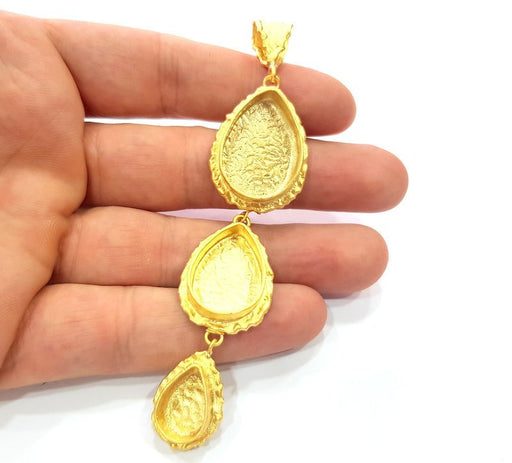 Gold Pendant Blank Mosaic Base inlay Blank Necklace Blank Resin Blank Mountings Gold Plated Brass ( 25x18mm+18x13mm+14x10mm blank ) G14864