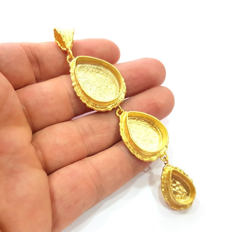 Gold Pendant Blank Mosaic Base inlay Blank Necklace Blank Resin Blank Mountings Gold Plated Brass ( 25x18mm+18x13mm+14x10mm blank ) G14864