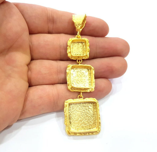 Gold Pendant Blank Mosaic Base inlay Blank Necklace Blank Resin Blank Mountings Gold Plated Brass ( 18mm+14mm+10mm blank ) G14865