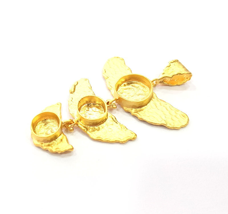 Gold Pendant Blank Mosaic Base inlay Blank Necklace Blank Resin Blank Mountings Gold Plated Brass ( 14mm+10mm+10mm blank ) G14866