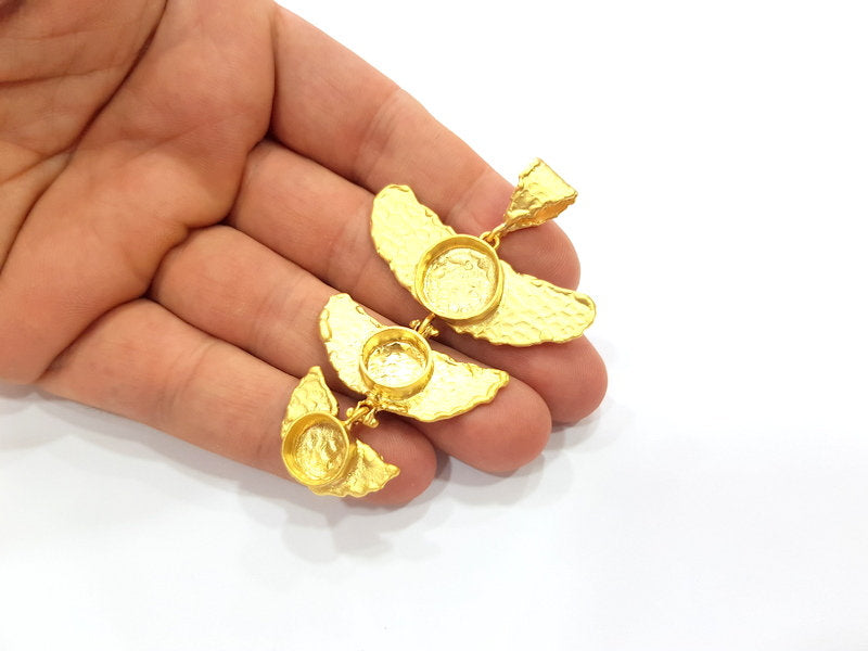 Gold Pendant Blank Mosaic Base inlay Blank Necklace Blank Resin Blank Mountings Gold Plated Brass ( 14mm+10mm+10mm blank ) G14866