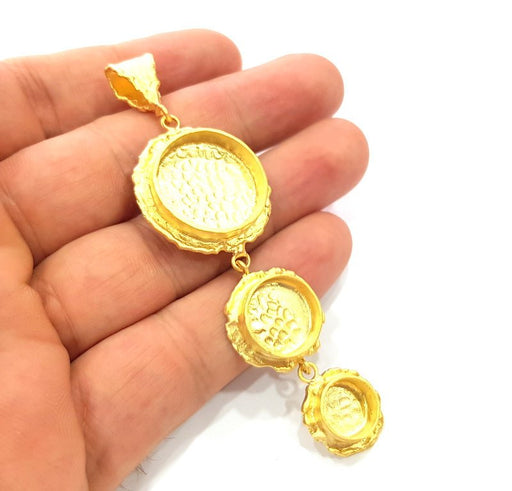 Gold Pendant Blank Mosaic Base inlay Blank Necklace Blank Resin Blank Mountings Gold Plated Brass ( 20mm+14mm+10mm blank ) G14867