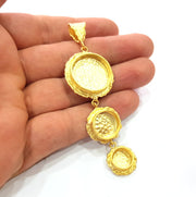 Gold Pendant Blank Mosaic Base inlay Blank Necklace Blank Resin Blank Mountings Gold Plated Brass ( 20mm+14mm+10mm blank ) G14867