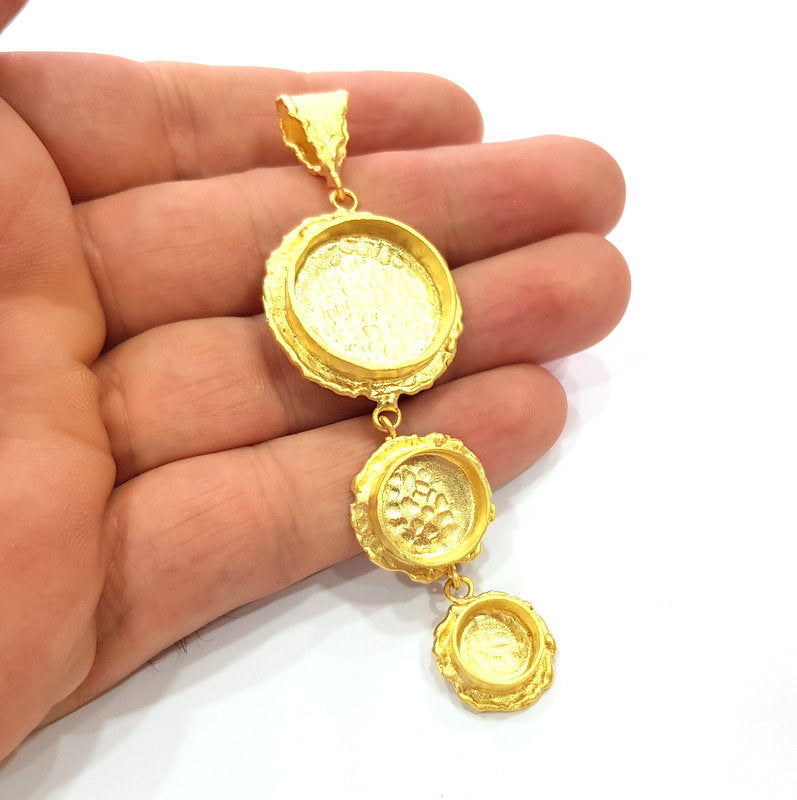 Gold Pendant Blank Mosaic Base inlay Blank Necklace Blank Resin Blank Mountings Gold Plated Brass ( 20mm+14mm+10mm blank ) G14867