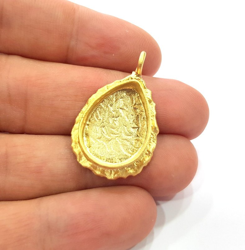 Gold Pendant Blank Mosaic Base inlay Blank Necklace Blank Resin Blank Mountings Gold Plated Brass ( 20x15mm blank ) G14868