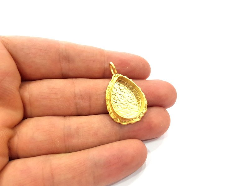 Gold Pendant Blank Mosaic Base inlay Blank Necklace Blank Resin Blank Mountings Gold Plated Brass ( 20x15mm blank ) G14868