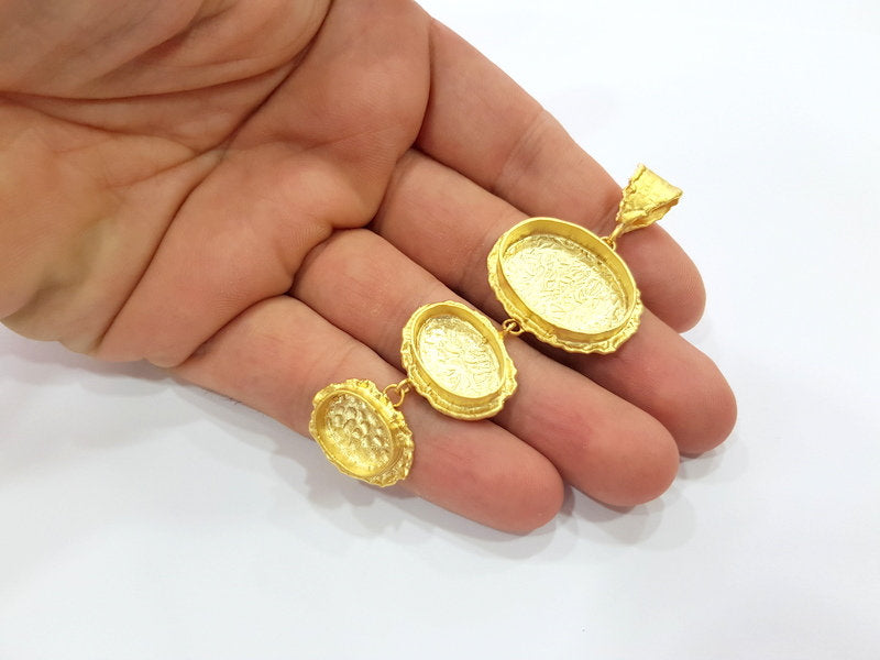 Gold Pendant Blank Mosaic Base inlay Blank Necklace Blank Resin Blank Mountings Gold Plated Brass ( 25x18mm+18x13mm+14x10mm blank ) G14869