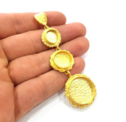 Gold Pendant Blank Mosaic Base inlay Blank Necklace Blank Resin Blank Mountings Gold Plated Brass ( 20mm+14mm+10mm blank ) G14871