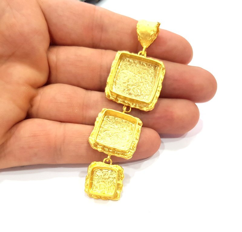 Gold Pendant Blank Mosaic Base inlay Blank Necklace Blank Resin Blank Mountings Gold Plated Brass ( 18mm+14mm+10mm blank ) G14872
