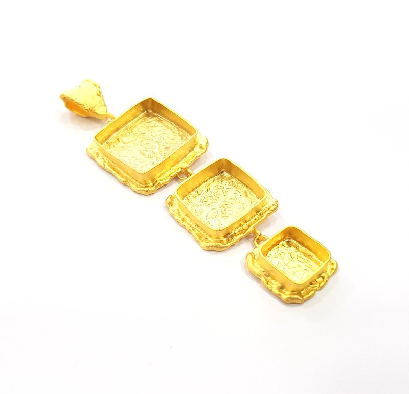 Gold Pendant Blank Mosaic Base inlay Blank Necklace Blank Resin Blank Mountings Gold Plated Brass ( 18mm+14mm+10mm blank ) G14872