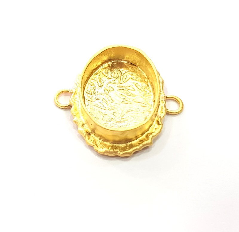 Gold Pendant Blank Connector Mosaic Base inlay Blank Necklace Blank Resin Blank Mountings Gold Plated Brass ( 20x14mm blank ) G14873