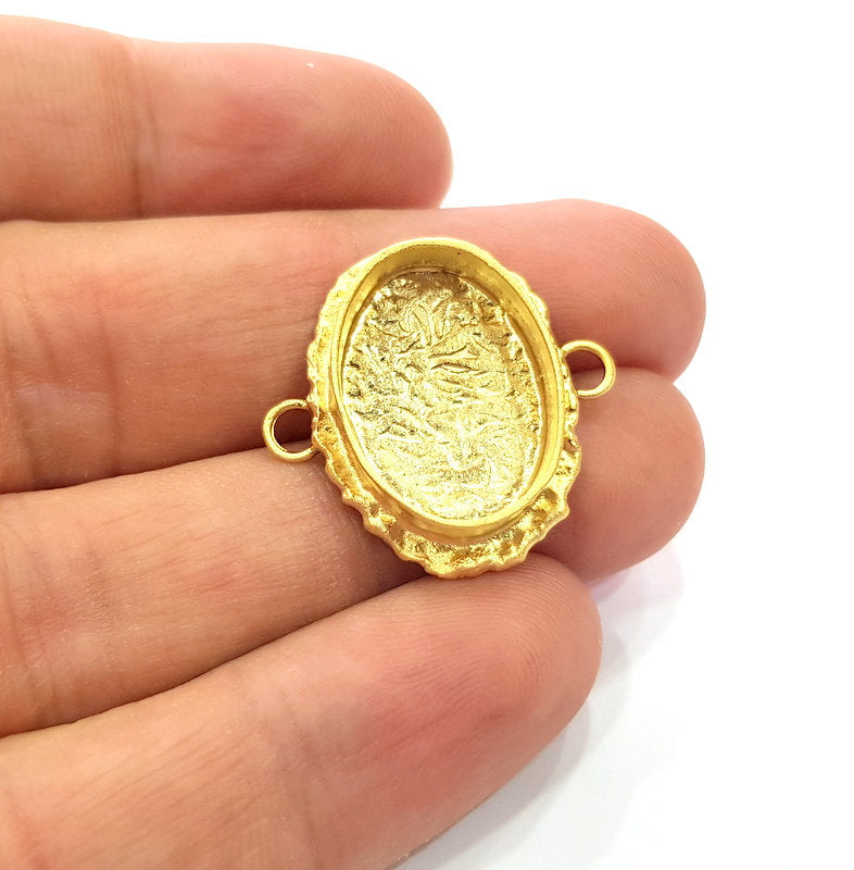 Gold Pendant Blank Connector Mosaic Base inlay Blank Necklace Blank Resin Blank Mountings Gold Plated Brass ( 20x14mm blank ) G14873