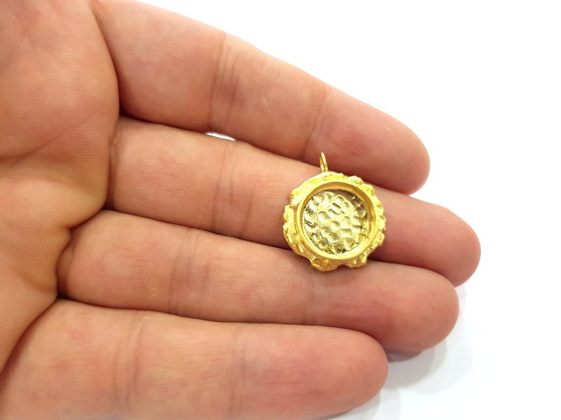 Gold Pendant Blank Mosaic Base inlay Blank Necklace Blank Resin Blank Mountings Gold Plated Brass ( 14mm blank ) G14875