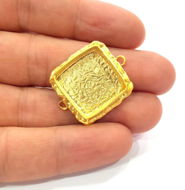 Gold Pendant Blank Connector Mosaic Base inlay Blank Necklace Blank Resin Blank Mountings Gold Plated Brass ( 18mm blank ) G14880