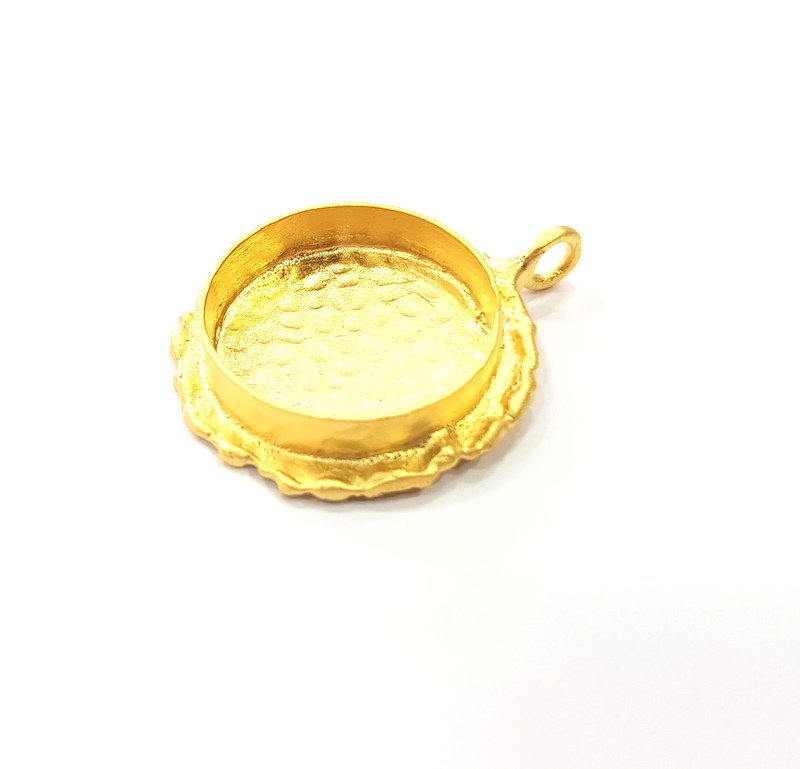 Gold Pendant Blank Mosaic Base inlay Blank Necklace Blank Resin Blank Mountings Gold Plated Brass ( 20mm blank ) G14885