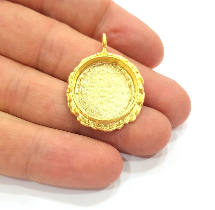 Gold Pendant Blank Mosaic Base inlay Blank Necklace Blank Resin Blank Mountings Gold Plated Brass ( 20mm blank ) G14885