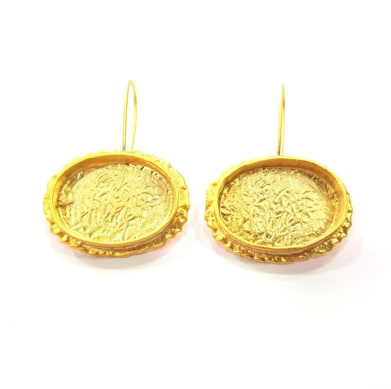 Earring Blank Base Settings Gold Resin Blank Cabochon Bases inlay Blank Mountings Gold Plated Brass (25x18mm blank) 1 Set  G14887