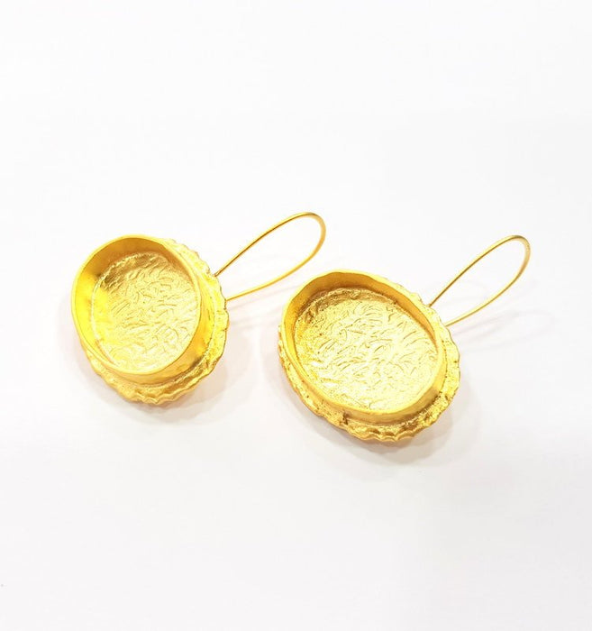Earring Blank Base Settings Gold Resin Blank Cabochon Bases inlay Blank Mountings Gold Plated Brass (25x18mm blank) 1 Set  G14887