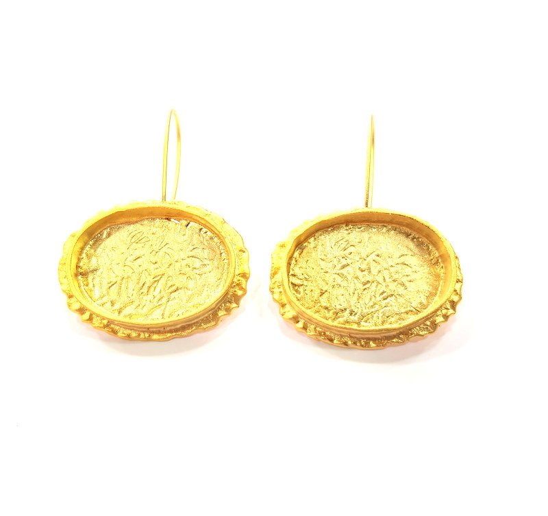 Earring Blank Base Settings Gold Resin Blank Cabochon Bases inlay Blank Mountings Gold Plated Brass (25x18mm blank) 1 Set  G14887