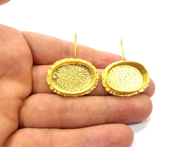 Earring Blank Base Settings Gold Resin Blank Cabochon Bases inlay Blank Mountings Gold Plated Brass (25x18mm blank) 1 Set  G14887
