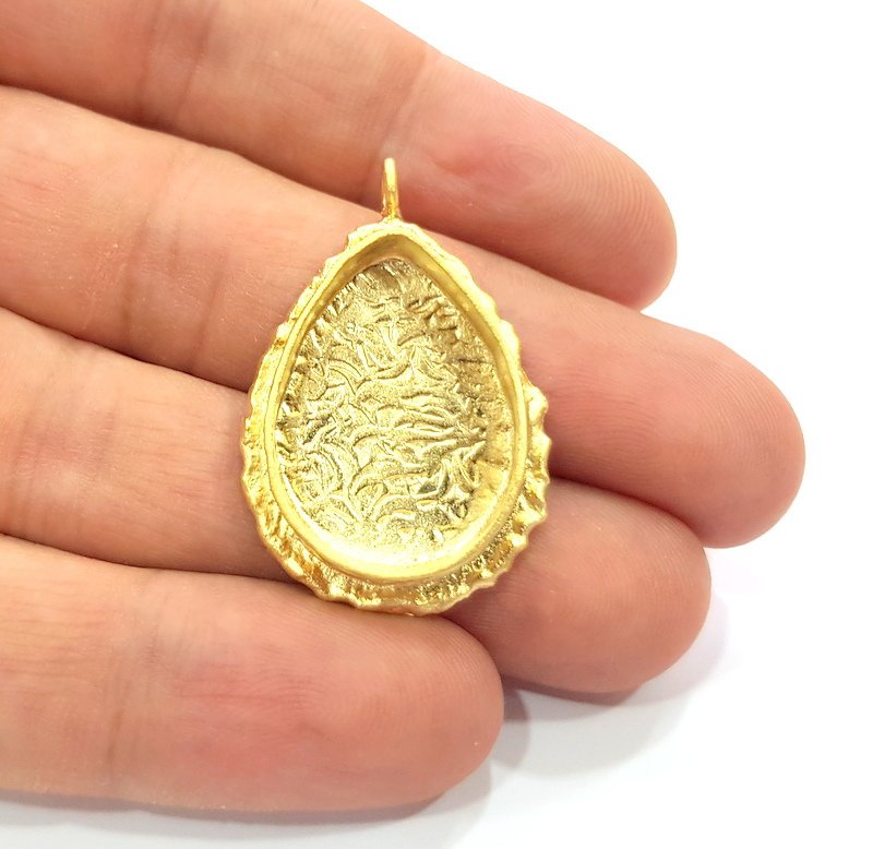 Gold Pendant Blank Mosaic Base inlay Blank Necklace Blank Resin Blank Mountings Gold Plated Brass ( 25x18mm blank ) G14890