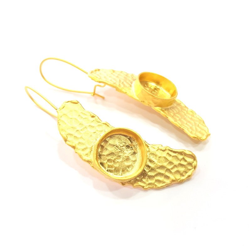 Earring Blank Base Settings Gold Resin Blank Cabochon Bases inlay Blank Mountings Gold Plated Brass (14mm blank) 1 Set  G14891