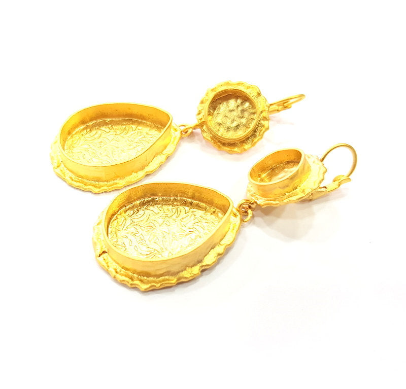 Earring Blank Base Settings Gold Resin Blank Cabochon Bases inlay Blank Mountings Gold Plated Brass (25x18mm and 10mm blank) 1 Set  G14892