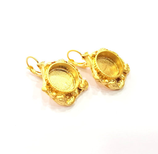 Earring Blank Base Settings Gold Resin Blank Cabochon Bases inlay Blank Mountings Gold Plated Brass (15mm blank) 1 Set  G14896