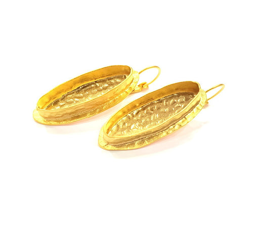 Earring Blank Base Settings Gold Resin Blank Cabochon Bases inlay Blank Mountings Gold Plated Brass (29x8mm blank) 1 Set  G14252